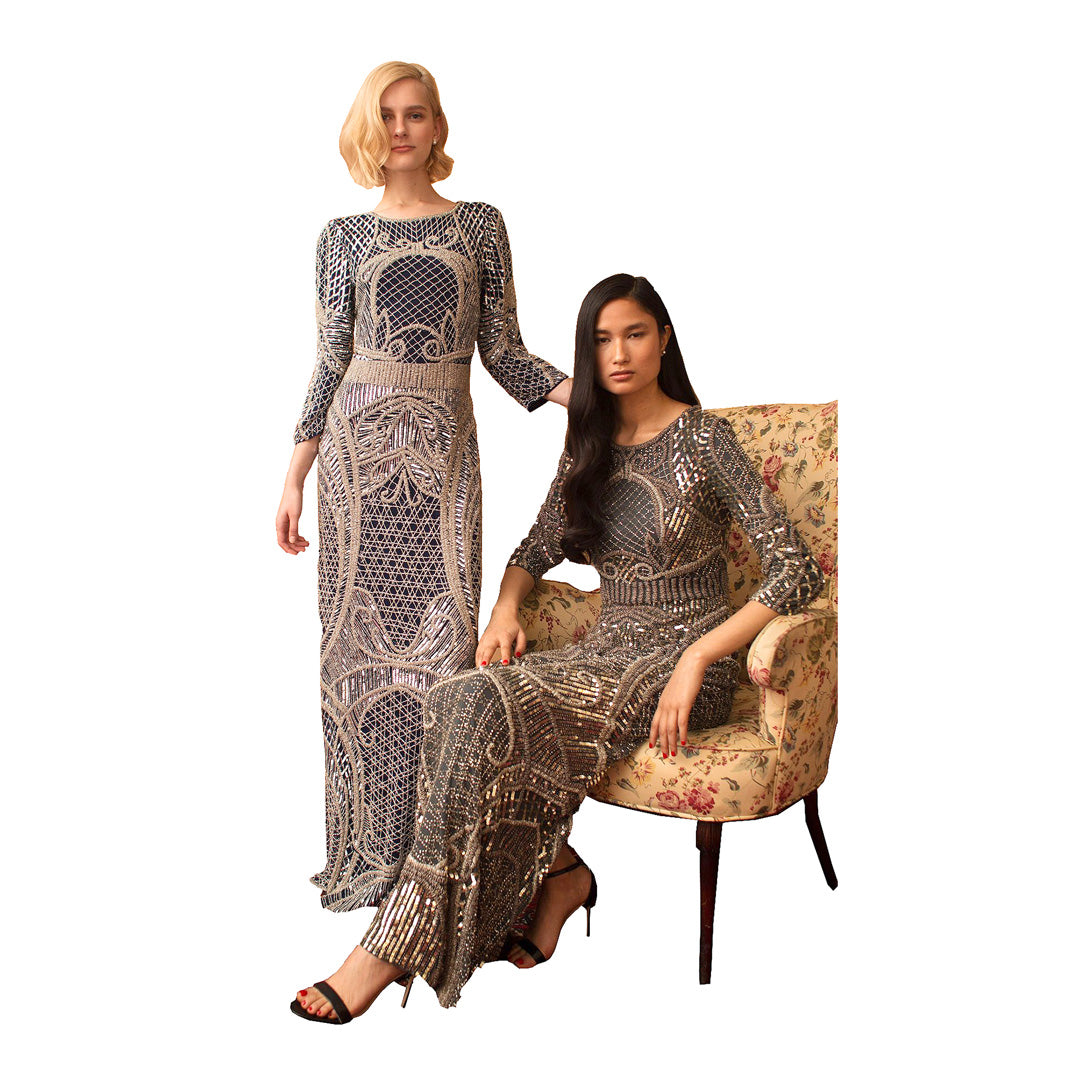 Renée - Antique Silver Beading Tulle Gown