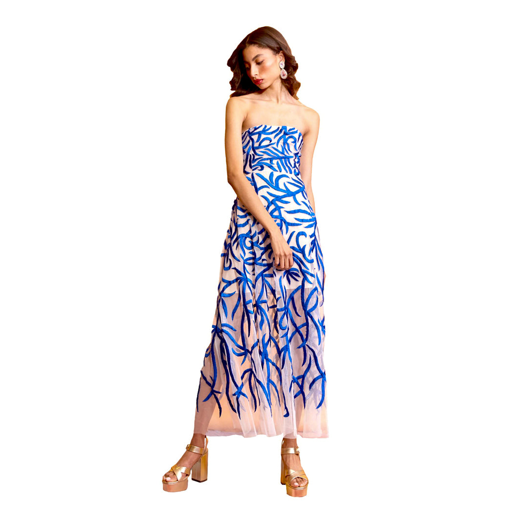 Courtney - Embroidered Vine Motif Tulle Dress