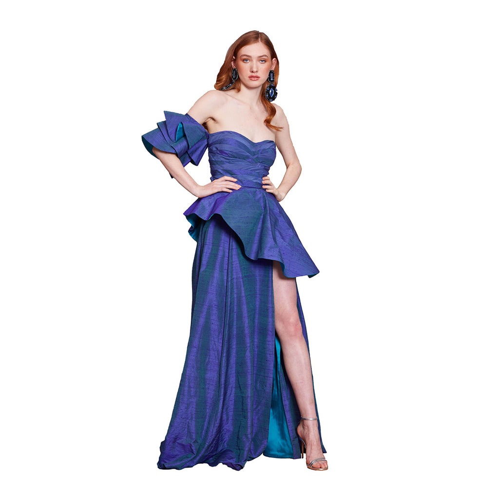 Natasha - Asymmetrical Off Shoulder 100% Silk Gown