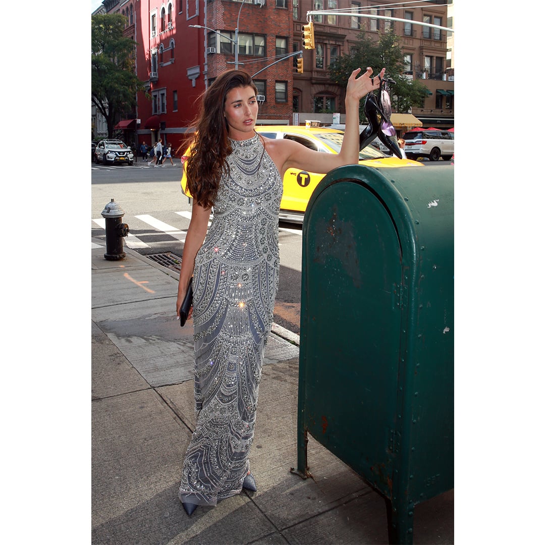 Asha - Sari Inspired Pleated Satin Gown