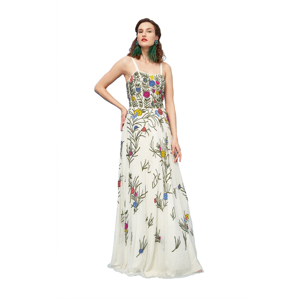 Alicia - Floral Embroidered Viscose Lined Gown