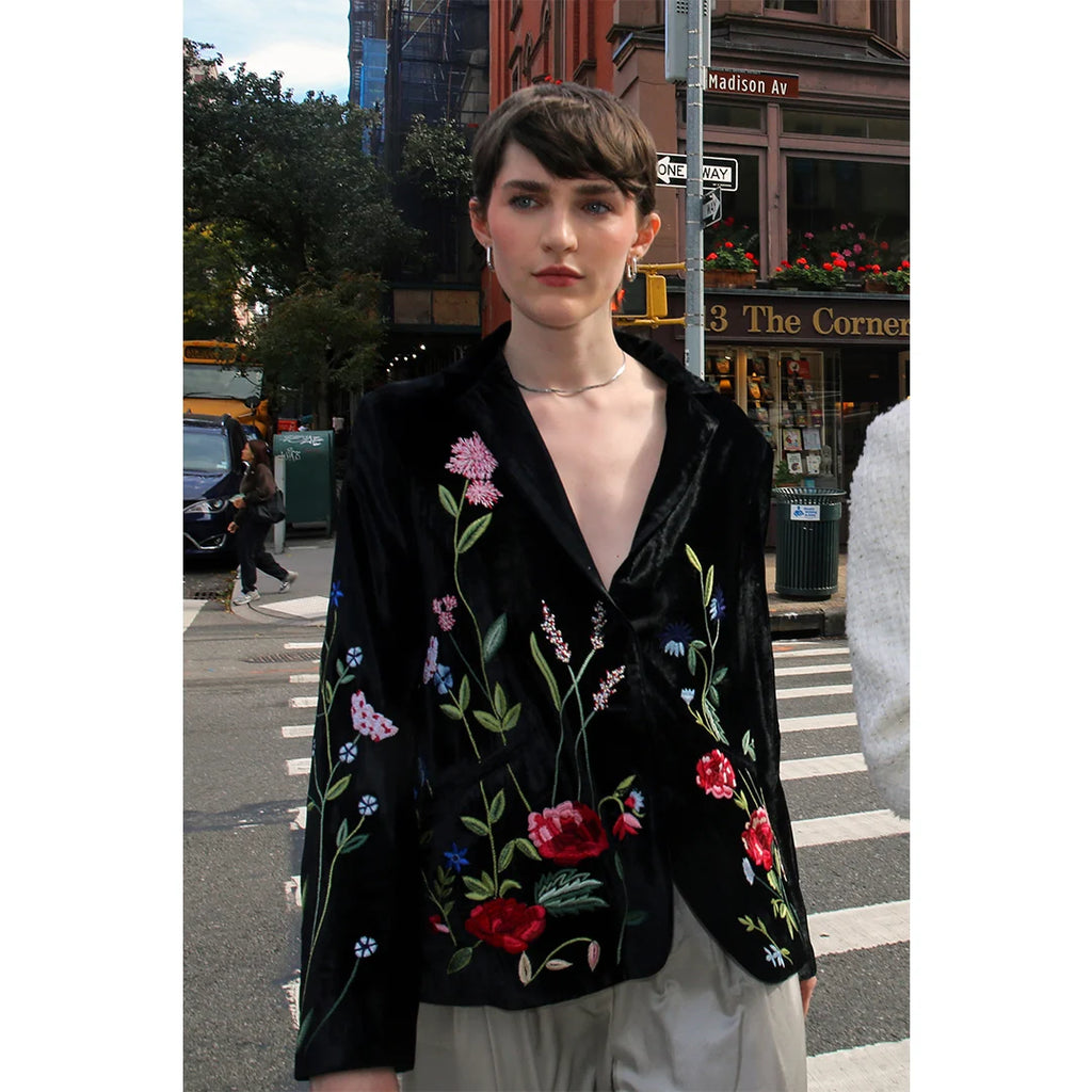 Bethany - Floral Hand Embroidered Silk Velvet Jacket