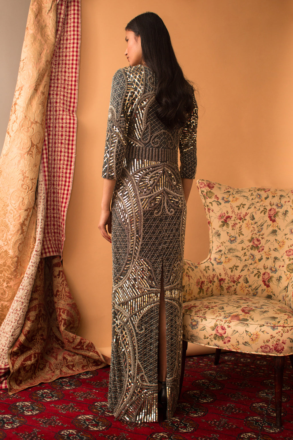 Renée - Antique Silver Beading Tulle Gown