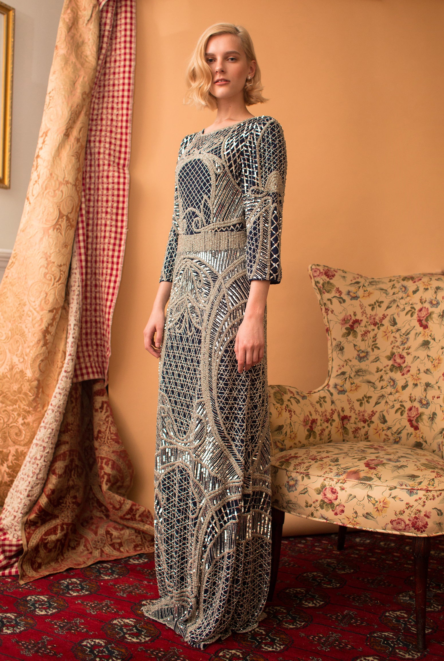Renée - Antique Silver Beading Tulle Gown