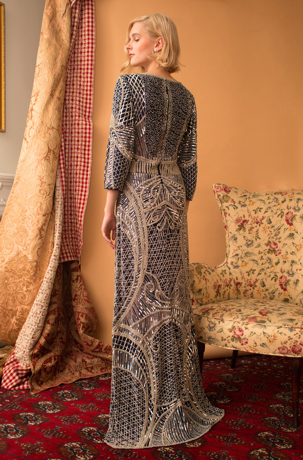 Renée - Antique Silver Beading Tulle Gown