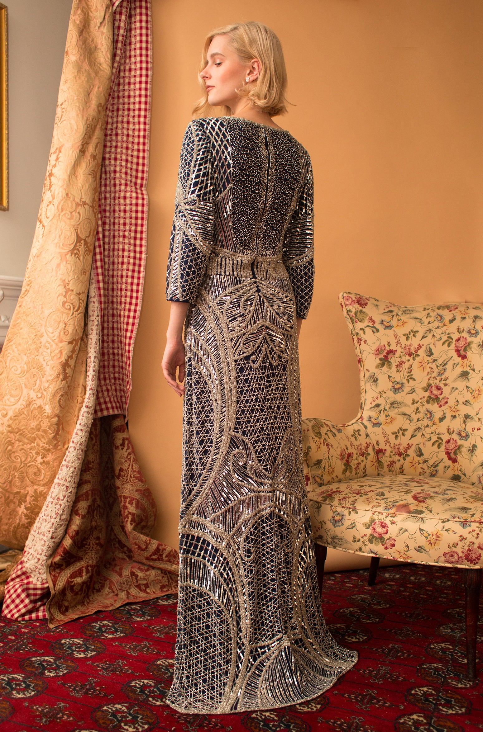 Renée - Antique Silver Beading Tulle Gown