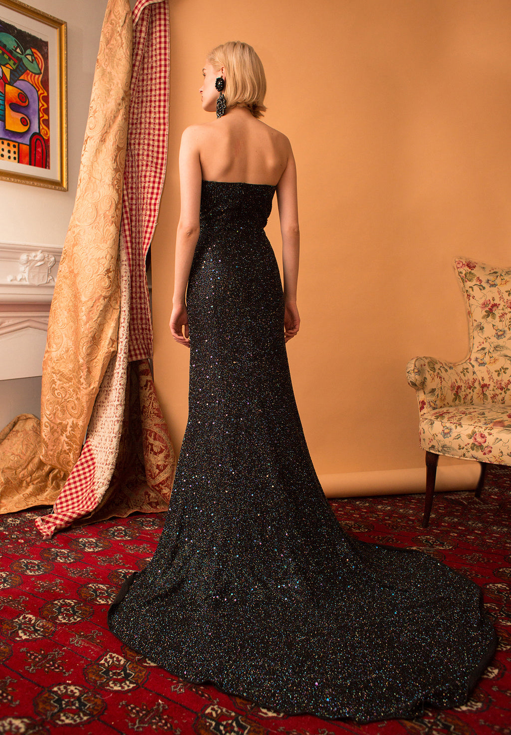 Bernadette - Black Tonal Beading Tulle Gown