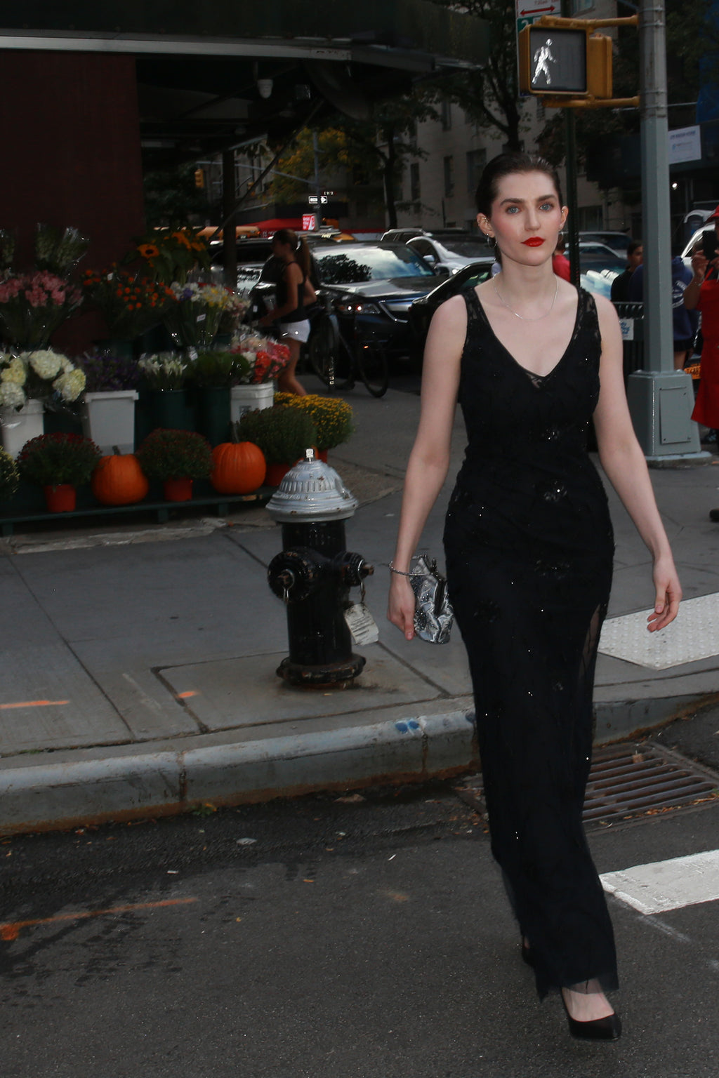 Faye black embroidered tulle evening gown, full-length view