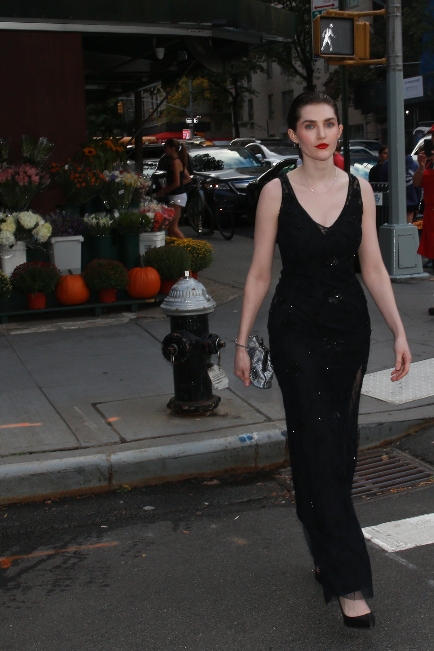 Faye black embroidered tulle evening gown, full-length view