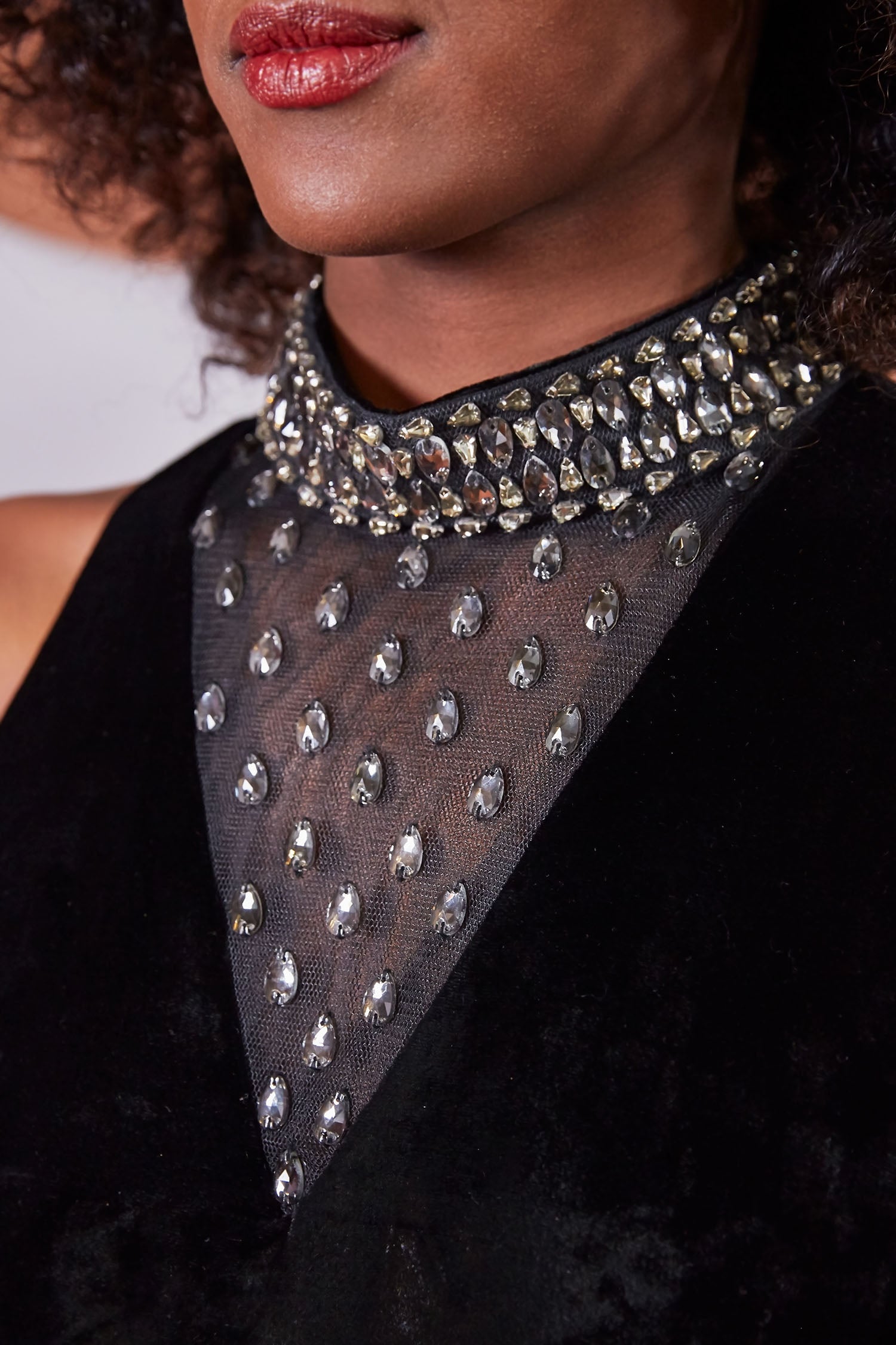 Vivian - Beaded Collar 100% Satin Velvet Gown