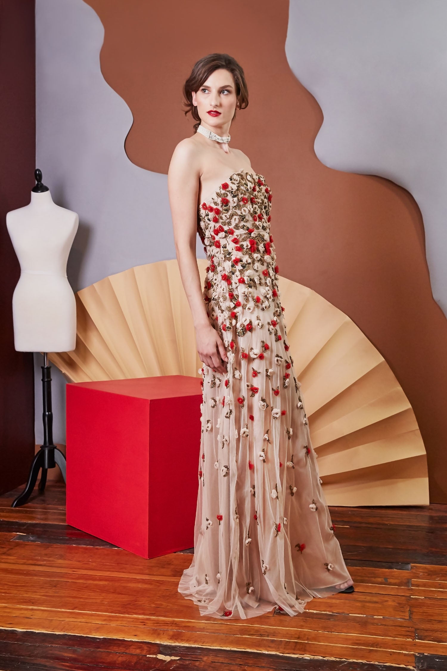 Maureen - Antique Gold Beading Satin Lined Gown