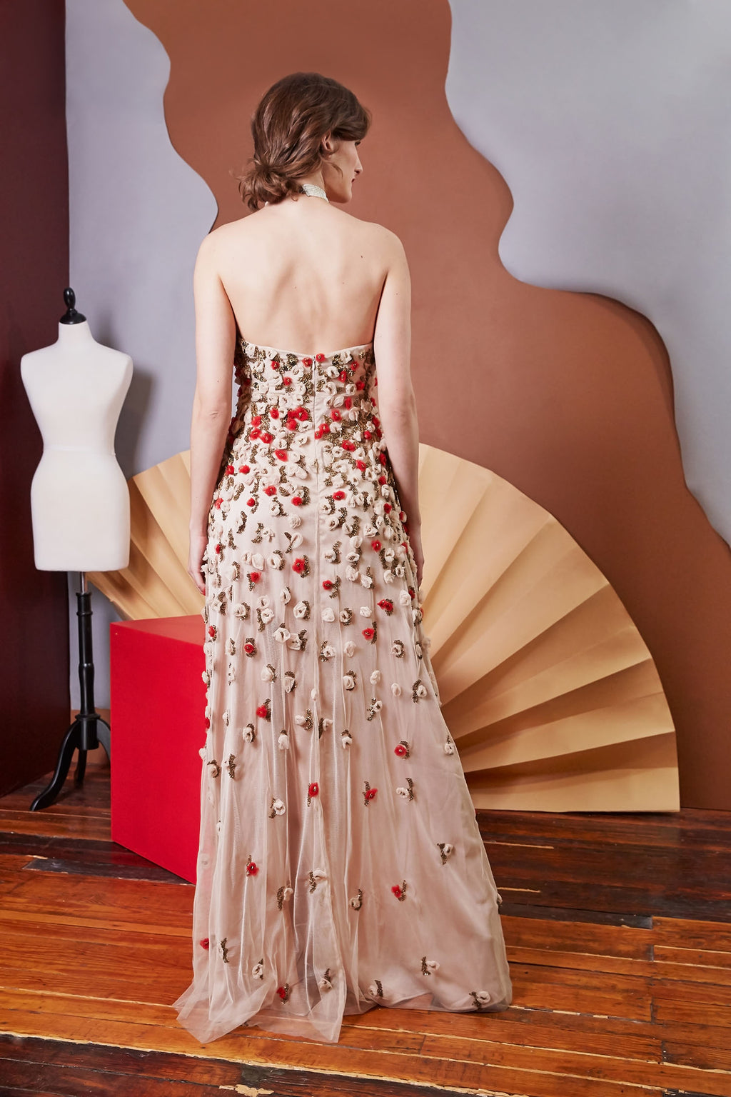 Maureen - Antique Gold Beading Satin Lined Gown