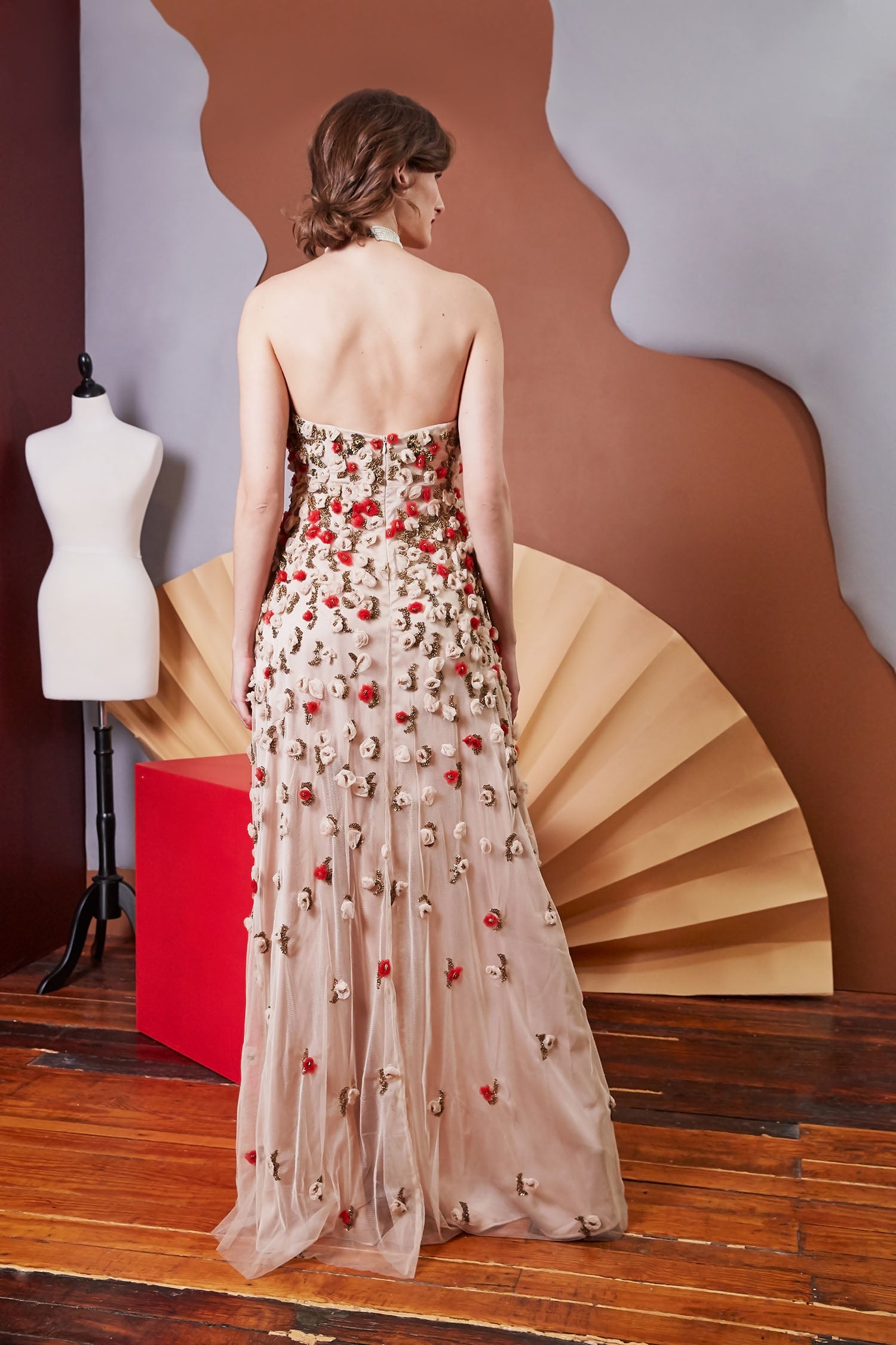 Maureen - Antique Gold Beading Satin Lined Gown