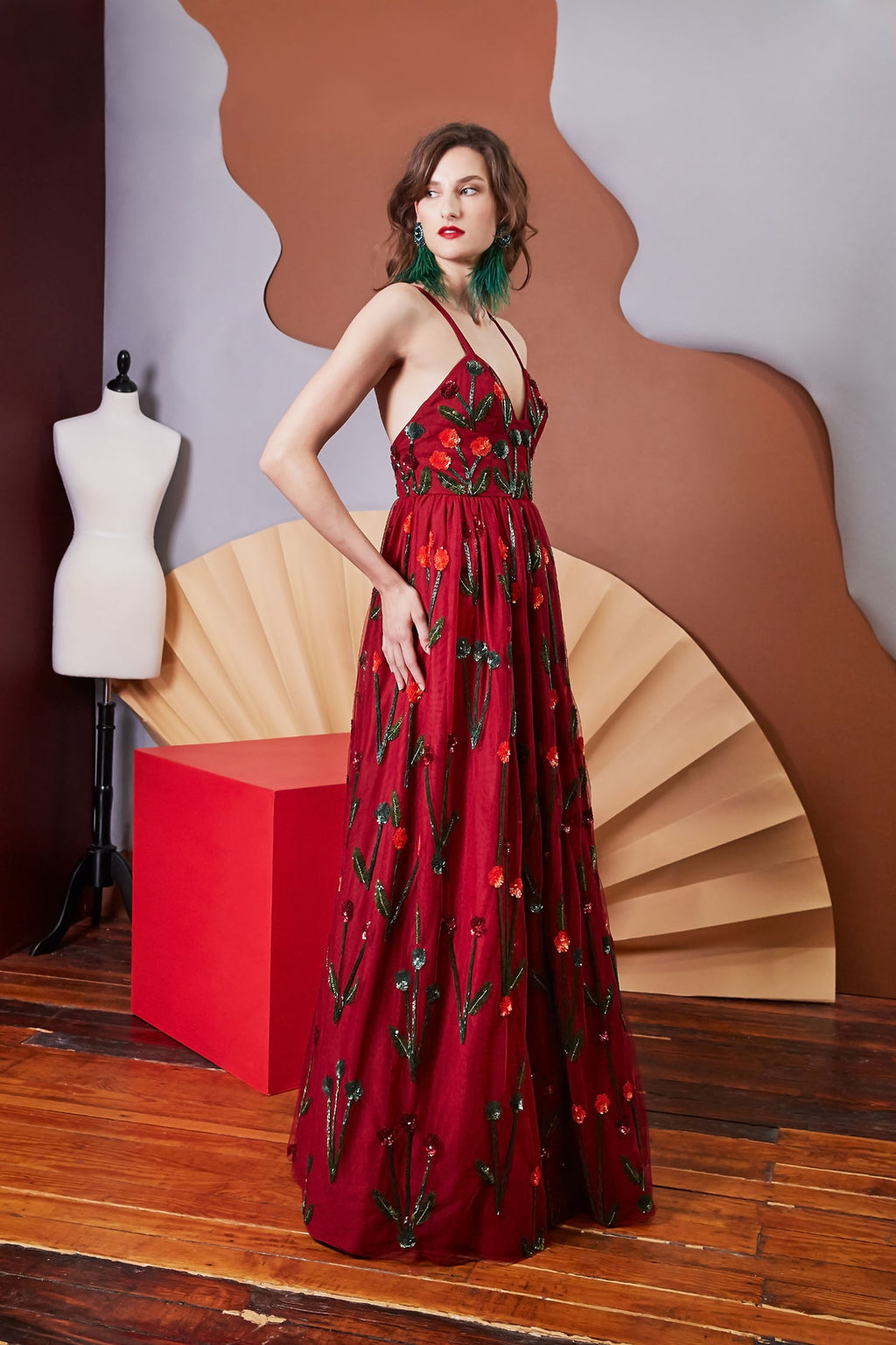 Sylvia - Metallic Embellished 100% Satin Lined Gown