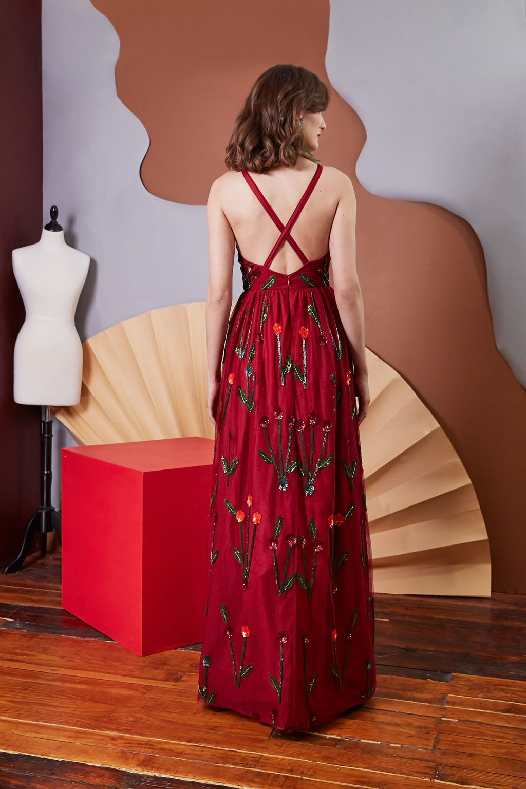 Sylvia - Metallic Embellished 100% Satin Lined Gown