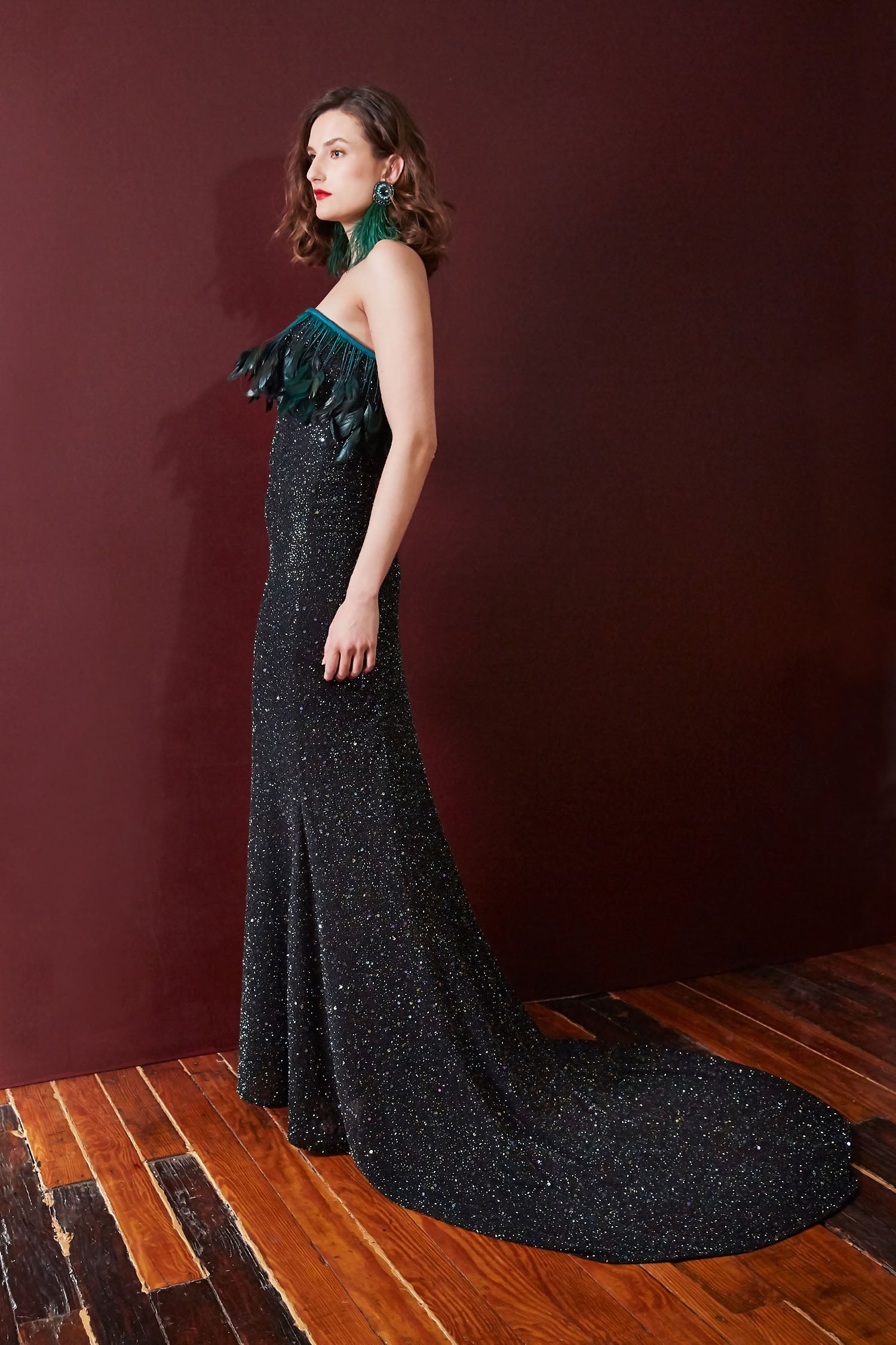 Barbarella - Feather Trimmed 100% Satin Lined Gown