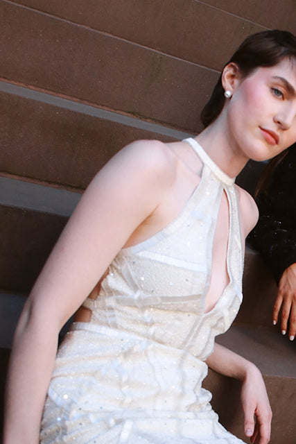 Estelle - Glass Pipe Beaded Tulle Dress