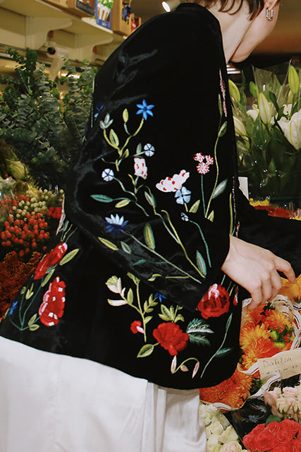 Bethany - Floral Hand Embroidered Silk Velvet Jacket
