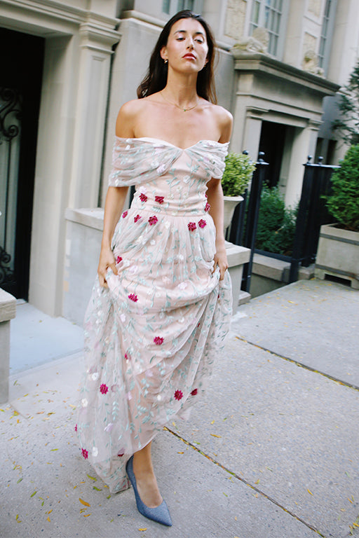 Juliette - Floral Embroidered Imported Tulle Gown
