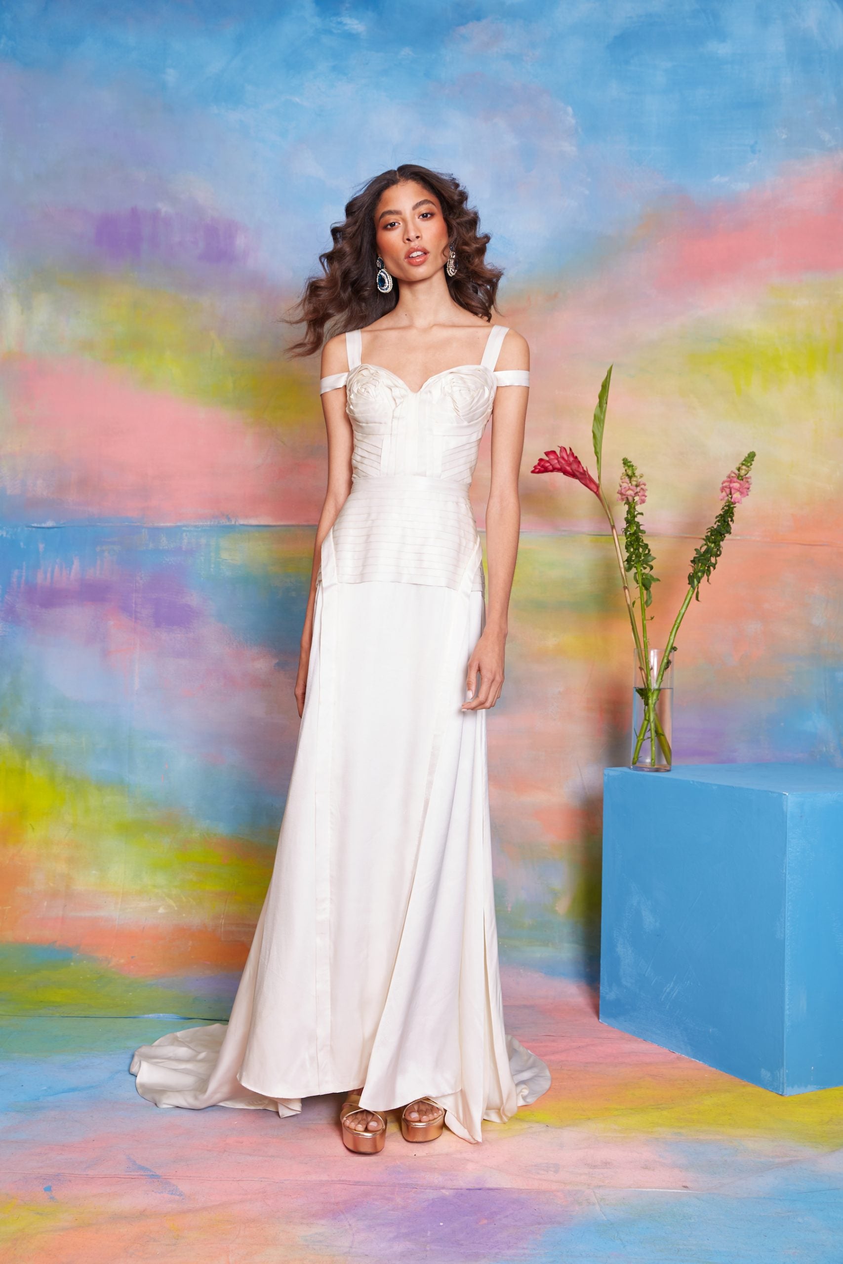 Gigi - Pleated Bodice Silk Charmeuse Gown
