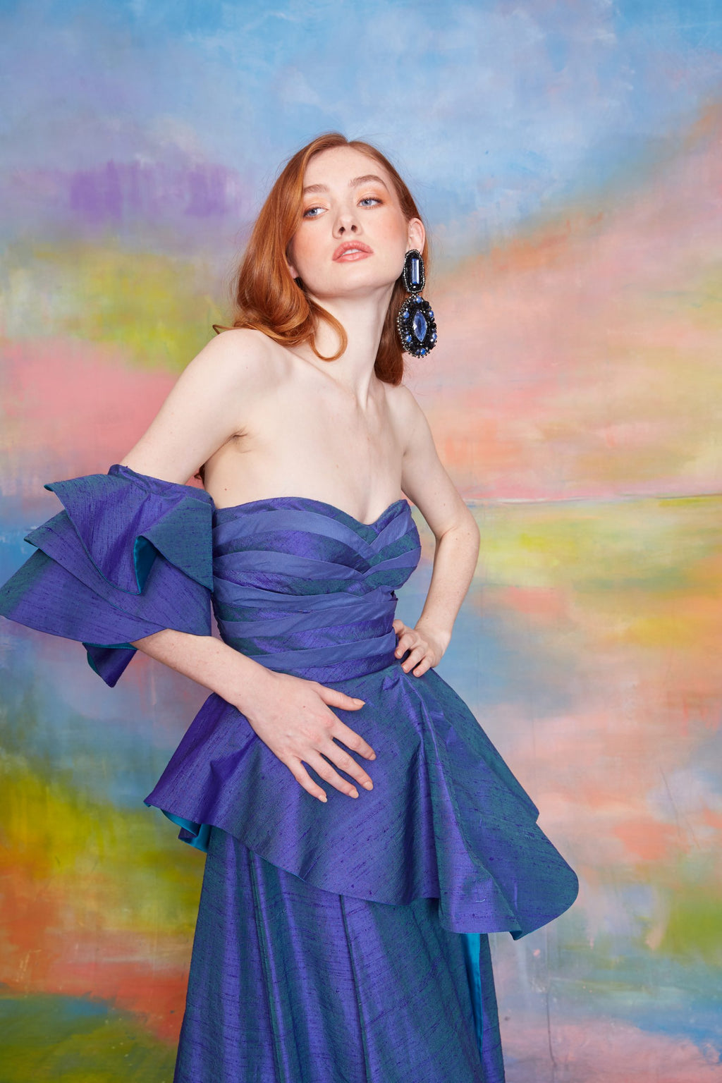 Natasha - Asymmetrical Off Shoulder 100% Silk Gown