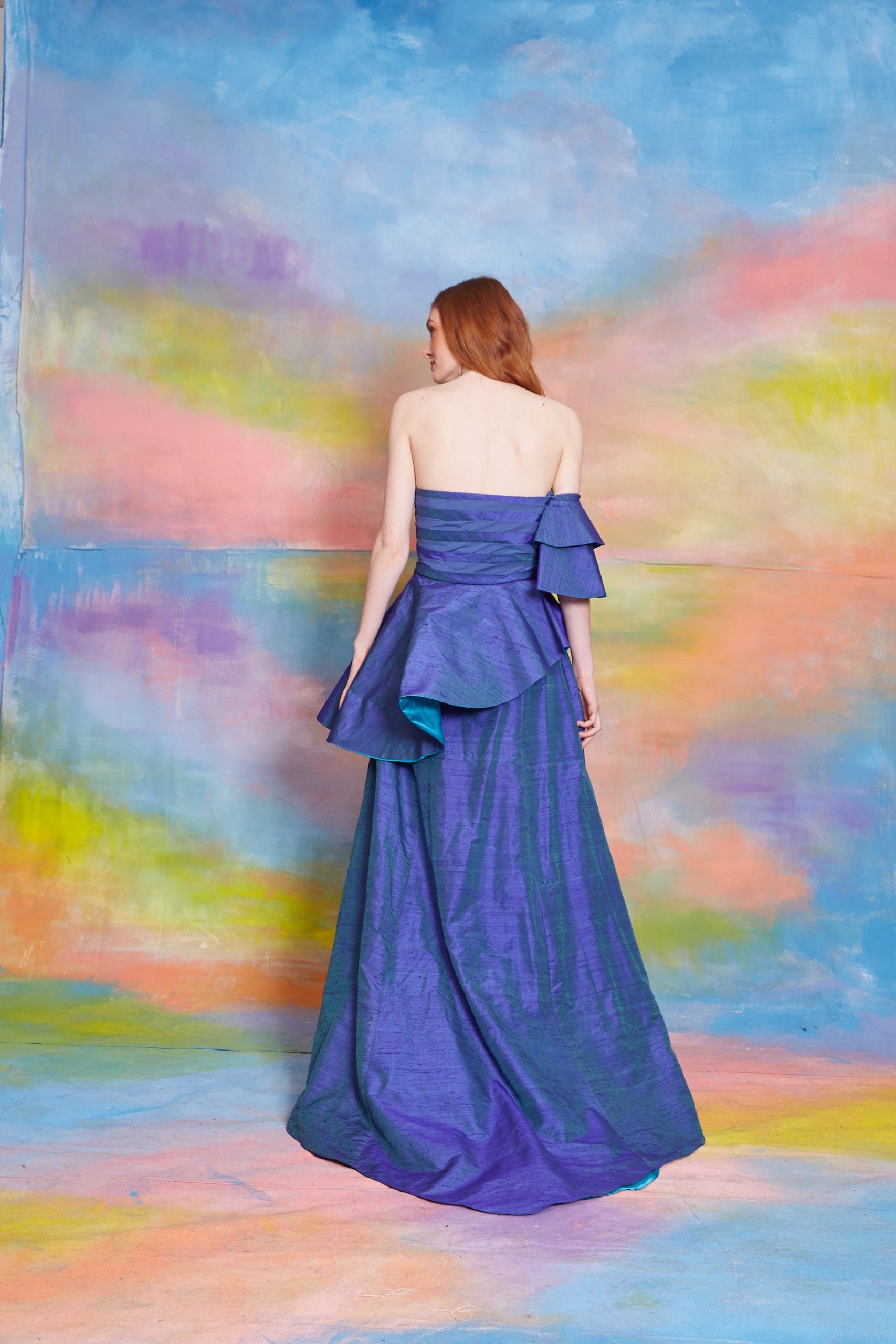 Natasha - Asymmetrical Off Shoulder 100% Silk Gown
