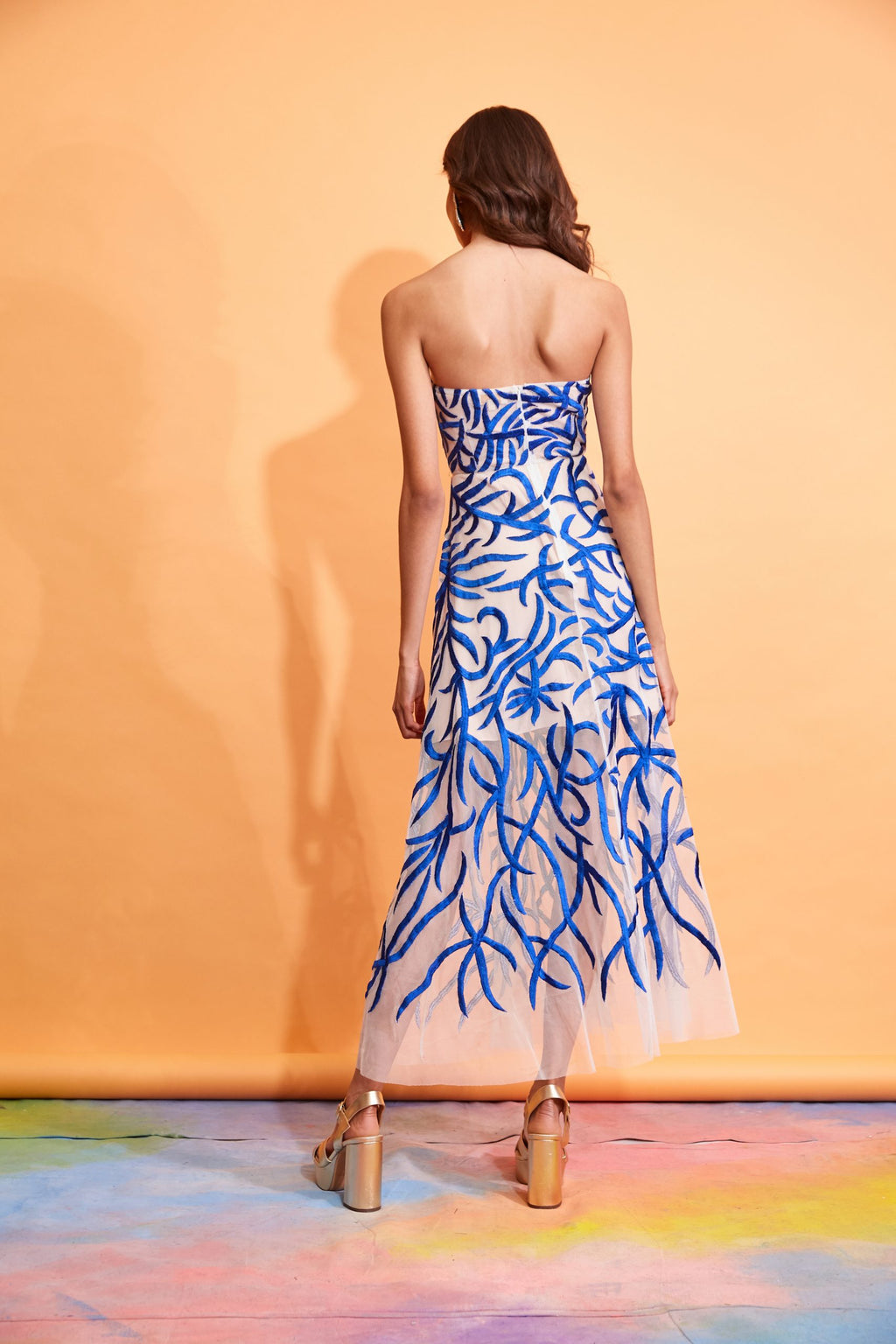 Courtney - Embroidered Vine Motif Tulle Dress