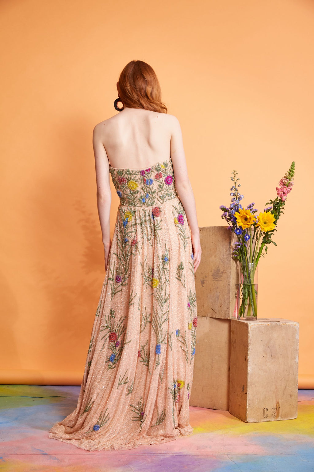 Cleo - Contrast Hand Beading 100% Satin Lined Gown
