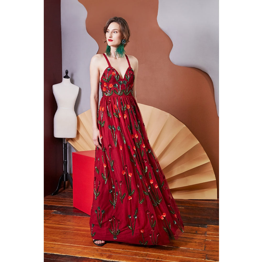 Sylvia - Metallic Embellished 100% Satin Lined Gown