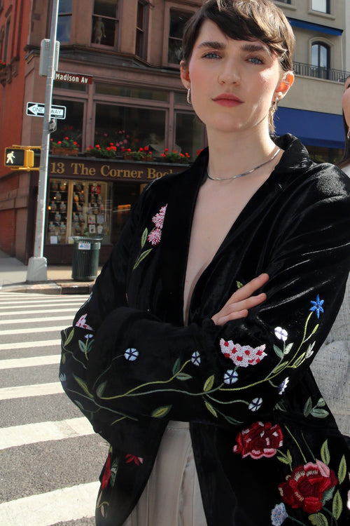 Bethany - Floral Hand Embroidered Silk Velvet Jacket
