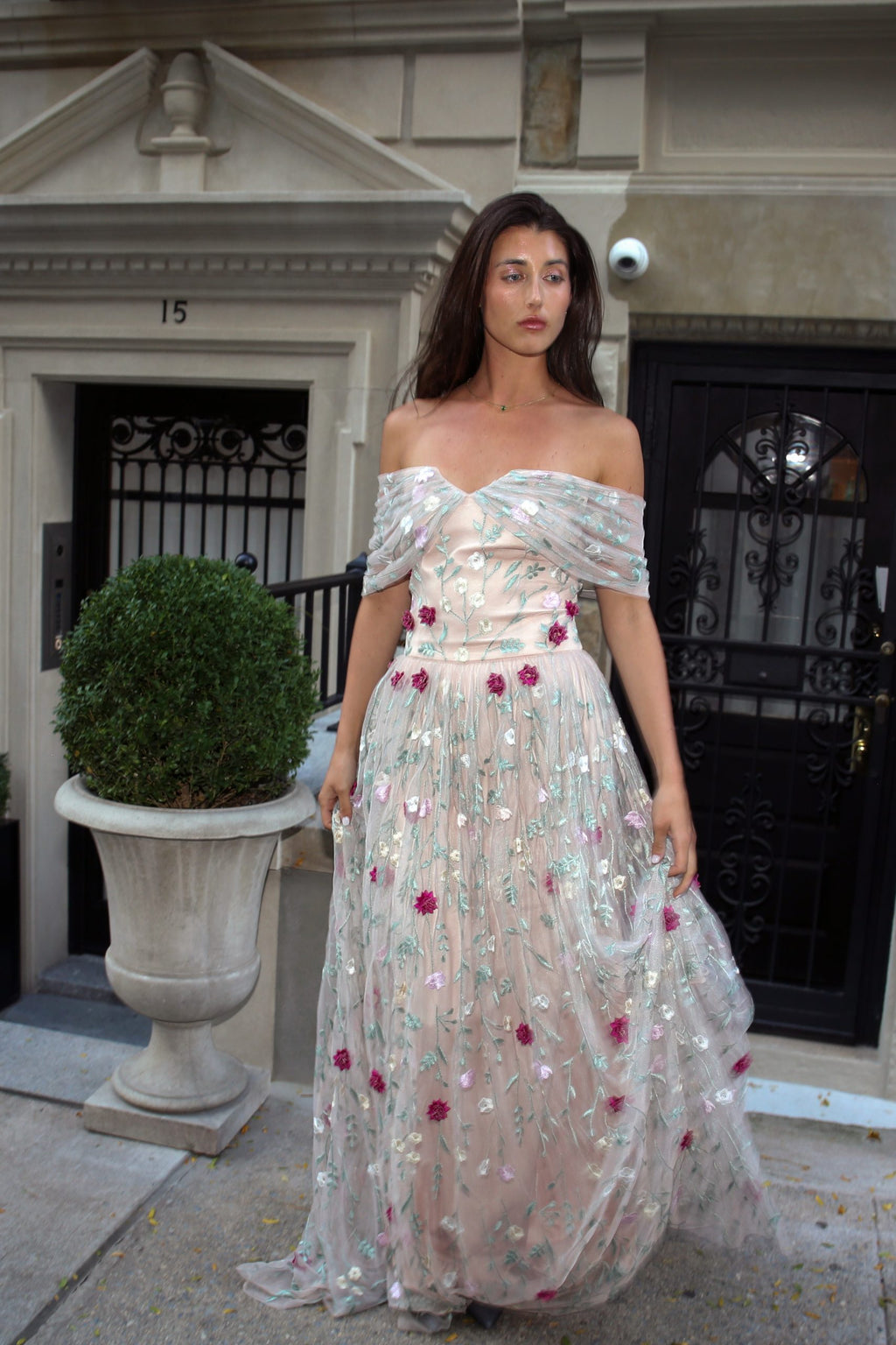 Juliette - Floral Embroidered Imported Tulle Gown