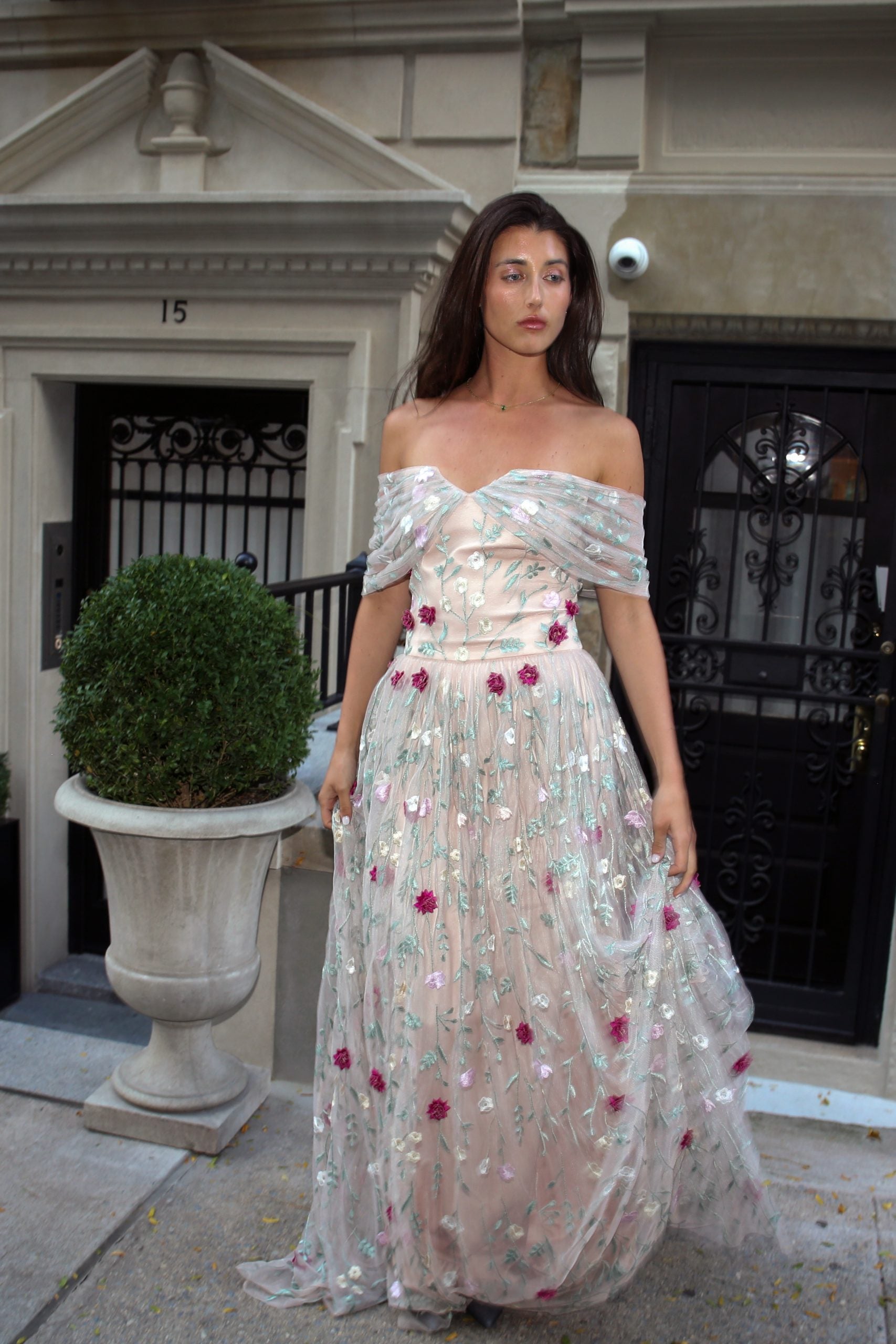 Juliette - Floral Embroidered Imported Tulle Gown