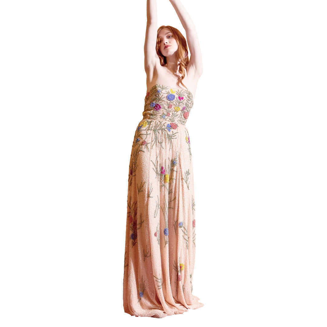 Cleo - Contrast Hand Beading 100% Satin Lined Gown