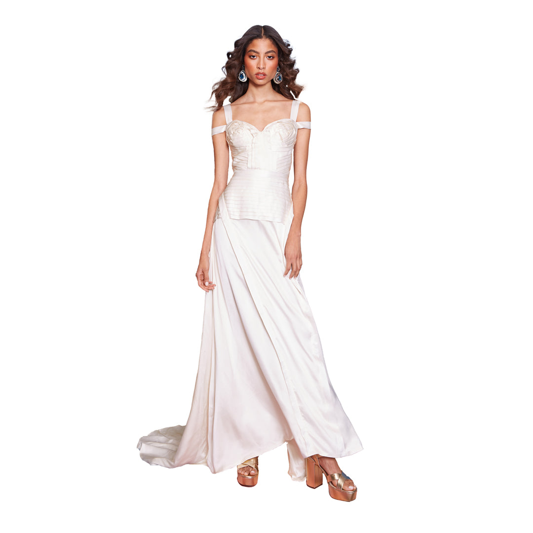 Gigi - Pleated Bodice Silk Charmeuse Gown