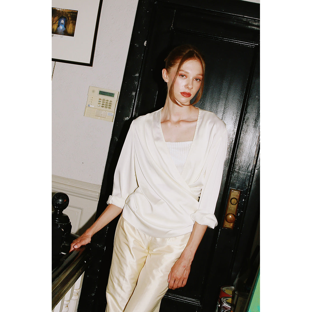 Lavanya Coodly Delphine silk blouse in cream, front detail view