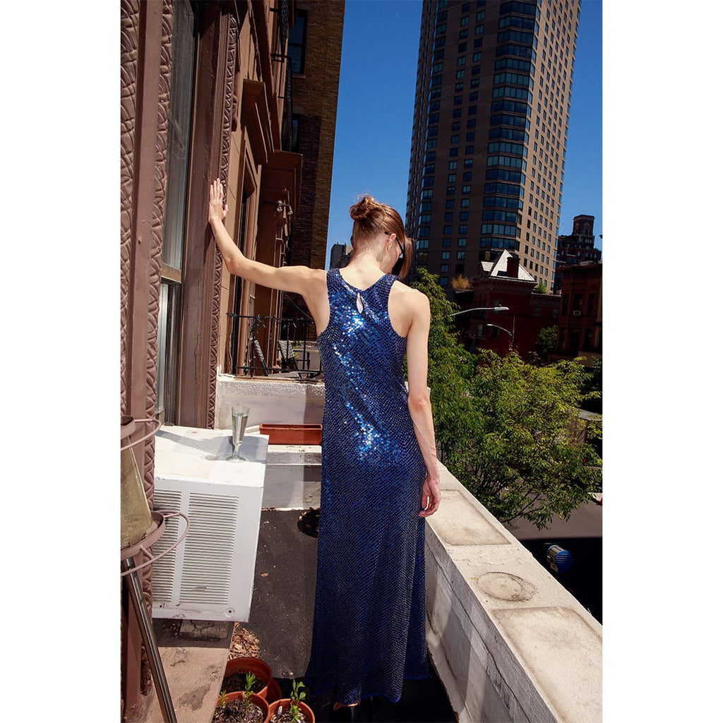 Lavanya Coodly Julienne sapphire sequin evening gown back view